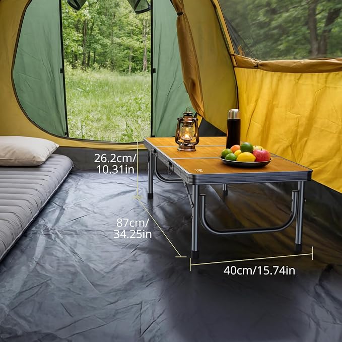 Anbte 34.2" x 15.7" Low Folding Picnic Table, 10.3" Height Thicker Aluminum Small Camping Table with Storage Bag, Portable Handle, Lightweight, for Camping Beach Party Picnic Floor, Yellow