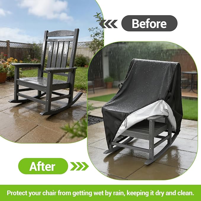 Kasla Patio Chair Cover, Waterproof Heavy Duty Cover for Outdoor Rocking Chair & Rattan Wicker Chair & Swivel Chair & Dining Chair (Black, 27"L×34"W×45"H)