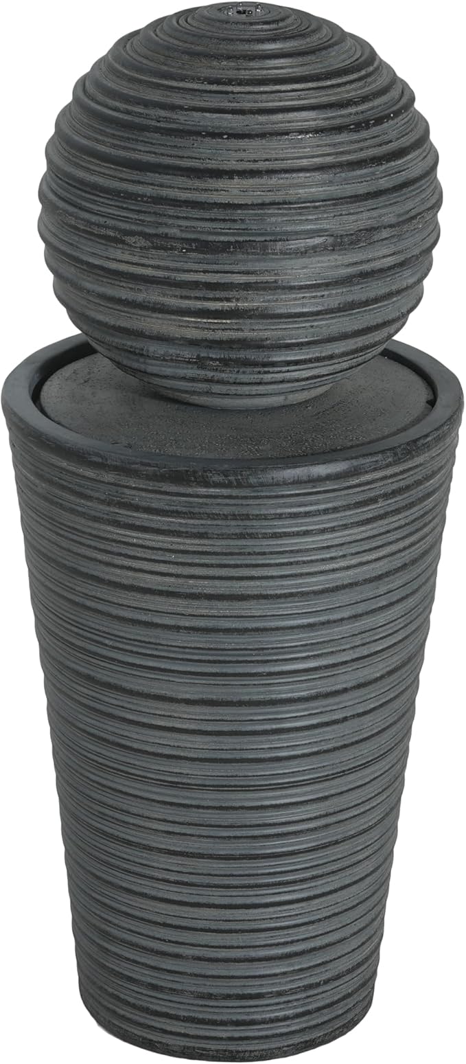 Christopher Knight Home Dapen 31.5" Tall Outdoor Water Fountain with LED Light, Outdoor Fountain and Waterfalls for Garden or Patio, Yard, and Deck Decor, Gray