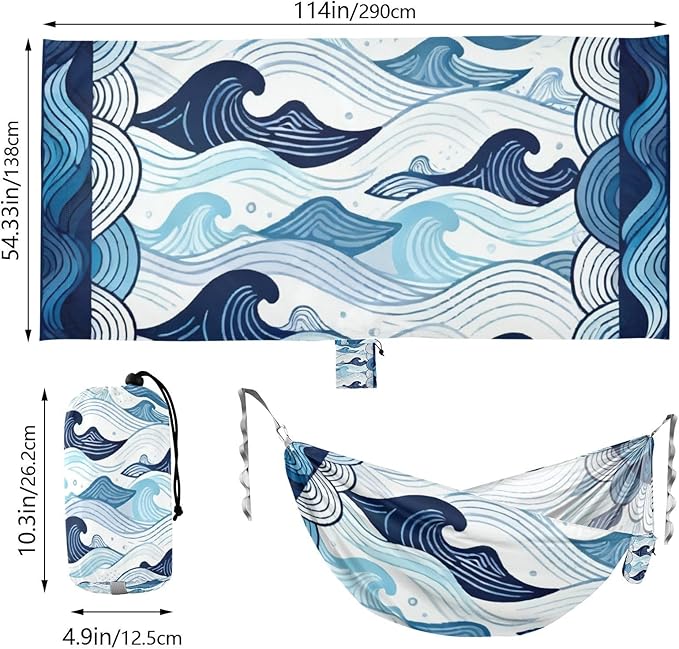Ocean Wave Outdoor Hammock with Tree Straps for Outside Beach Patio Garden
