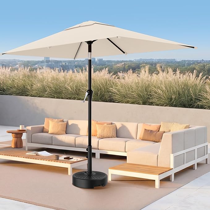 AreShark 6.5' x 10' Rectangular Patio Umbrellas for Outdoor, Outdoor Table Umbrella, Large Outdoor Patio Umbrellas with 6 Sturdy Ribs for Pool, Garden, Deck & Market (Cream-White)