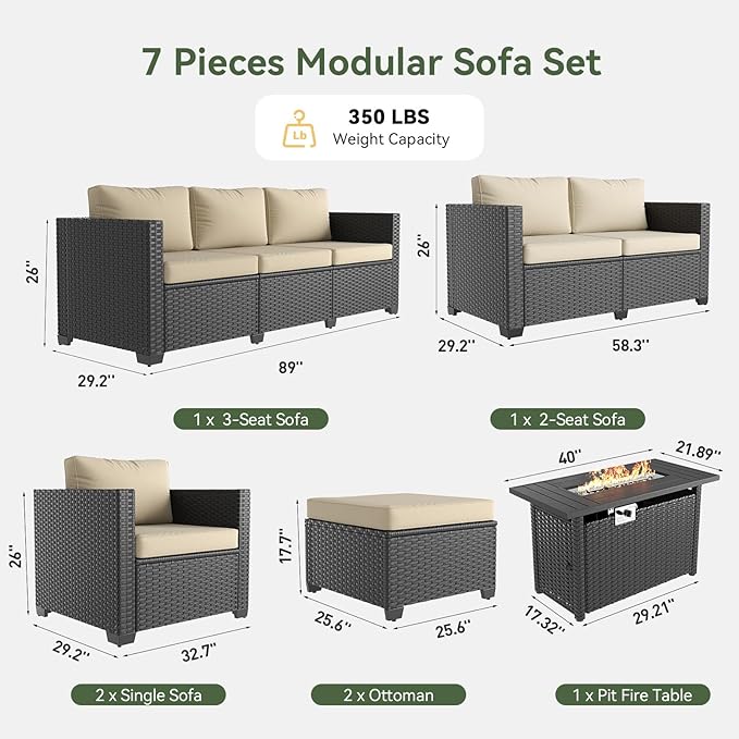 Aoxun 1 Piece Loveseats Patio Furniture Set, Wicker Outdoor Furniture Conversation Set with 4" Thick Cushions for Deck Yard and Poolside Beige
