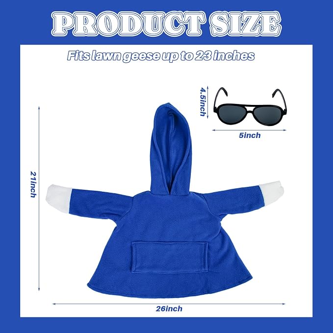 CAMDUCK Porch Goose Hoodie for 23 Inch Goose, Navy Blue Goose Outfit with Sunglasses, Funny Geese Clothes Costume, Decorative Lawn Geese Clothes for Yard Garden Patio Decor