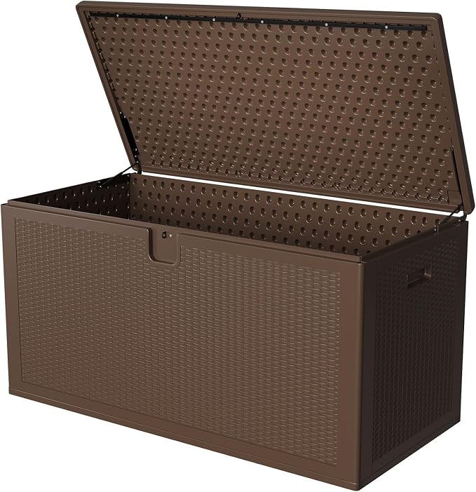 150 Gallon Resin Deck Box, Heavy Duty Outdoor Storage Box with Lockable Lid, Waterproof Weatherproof Container for Patio Cushions, Garden Tools, Backyard & Porch – Brown