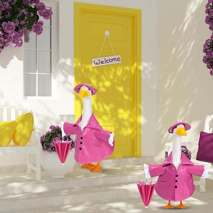 Summer Goose Outfits 23 Inch Porch Goose Raincoat Clothes Yard Goose Umbrella Outfit Fits Cement or Plastic Geese Statue for Outdoor Lawn Garden Patio Summer Holiday Decor (Pink)