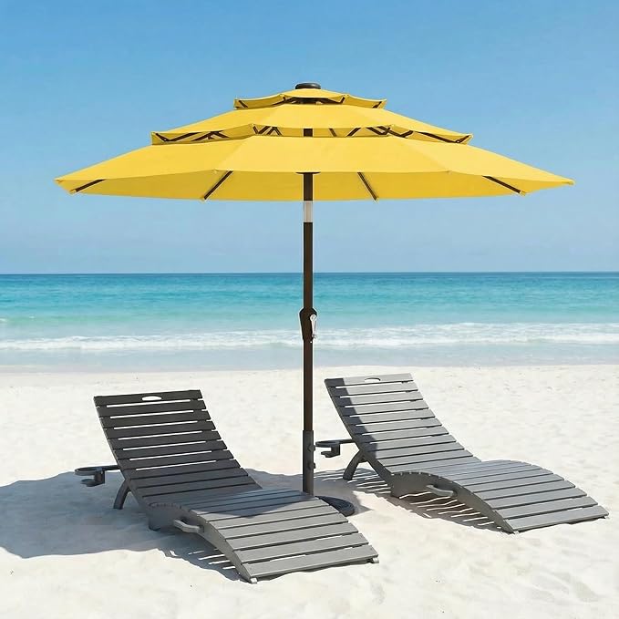 10ft Patio Umbrella, 3 Tier Outdoor Market Table Umbrellas with 8 Fiberglass Ribs and Push Button Tilt, Windproof, Vented Canopy, UV Protection for Deck, Pool, Backyard