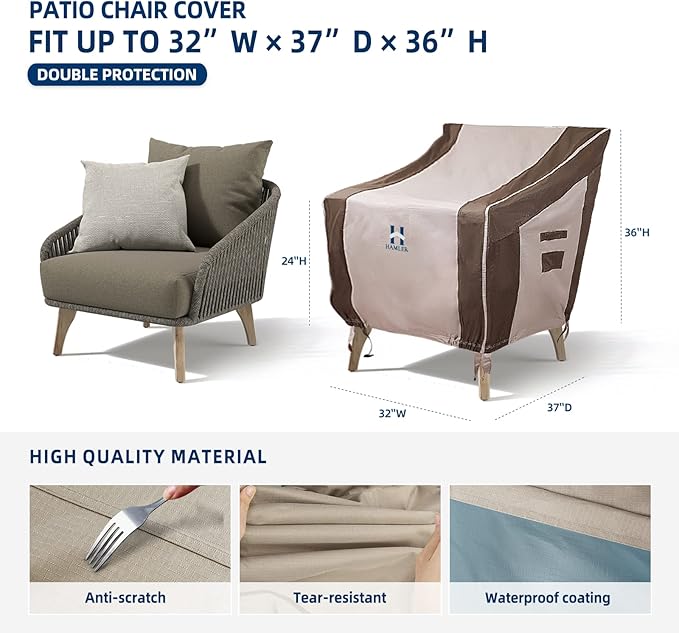 HAMLER Patio Chair Covers 2 Pack, Outdoor Chair Covers Waterproof Fits up to 32W x 37D x 36H inches, Heavy Duty Lawn Furniture Covers, Lounge Deep Seat Cover for Patio Furniture