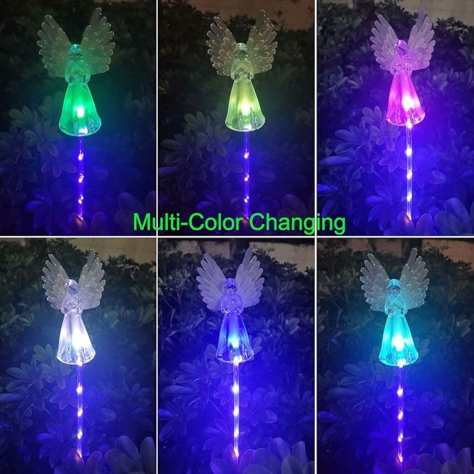 4 Pack Solar Angel Lights Outdoor Decor,Solar Powered Color Changing Angel Easter Stakes Decorative Memorial Lights Garden Yard Lawn Pathway Grave Cemetery Decoration,Valentine's Day Women Gift