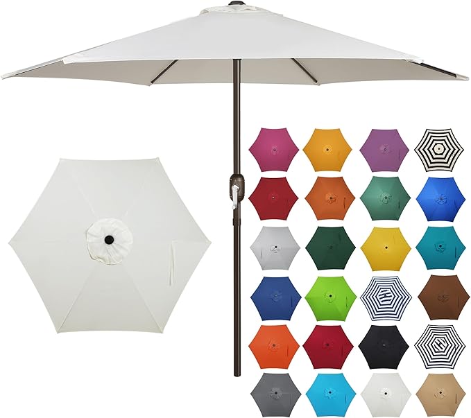 Blissun 7.5 ft Patio Umbrella, Yard Umbrella, Outdoor Market Umbrella with Push Button Tilt Crank (Creamy White)
