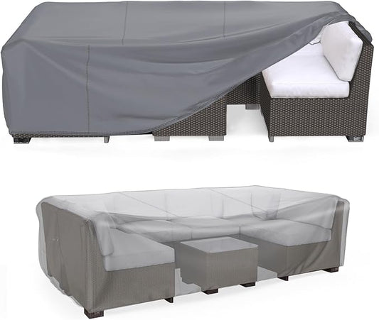 Mrrihand Heavy Duty Patio Furniture Covers, Outdoor Furniture Covers Waterproof Sectional Sofa Set , Patio Table and Chair Set Cover 111"L×74"W×28"H,Grey