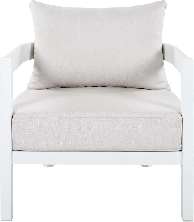 Christopher Knight Home Lula 5-Seater Patio Furniture Set with Coffee Table, 4 Piece Outdoor Conversation Set with Cushion, Aluminum Outdoor Sectional Sofa Set, White+Beige
