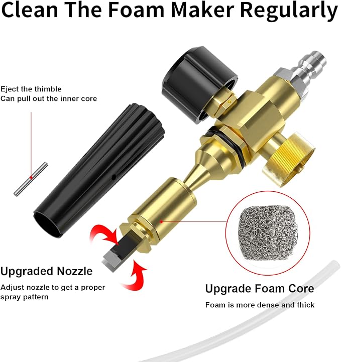 POHIR Short Pressure Washer Gun with Foam Cannon, 1/4 Inch Quick Connector, with 5 Pressure Washer Nozzle Tips 4500 PSI, 1 Liter
