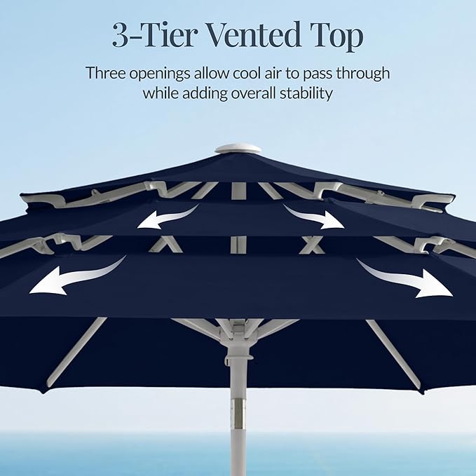 Best Choice Products 10ft 3-Tier Patio Umbrella White Pole, Outdoor Market Umbrella with Push Button Tilt and Crank Lift, Steel Pole Umbrella for Backyard Patio Pool Outdoor Shade