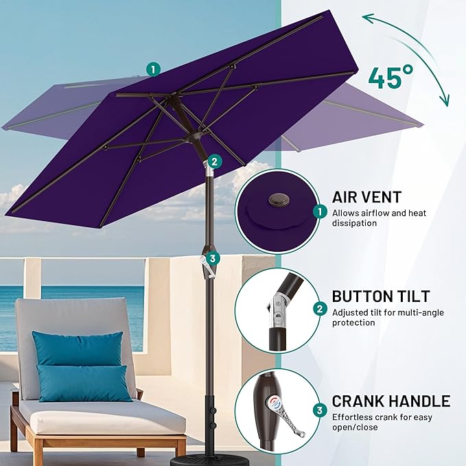 AreShark 7.5FT Patio Umbrella Table Market Umbrella w/Tilt and Crank, Heavy-Duty Outdoor Umbrellas for Pool, Deck, Garden and Backyard, Purple