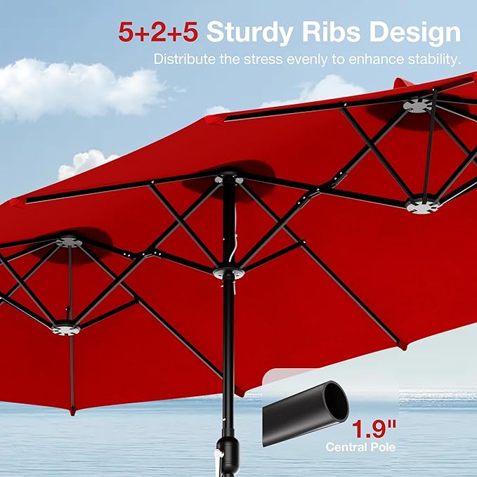 Joyside 13FT Large Patio Umbrella, Outdoor Double Sided Umbrella, Rectangle Umbrella with Crank Handle, 12 Sturdy Ribs for Deck, Porch and Pool