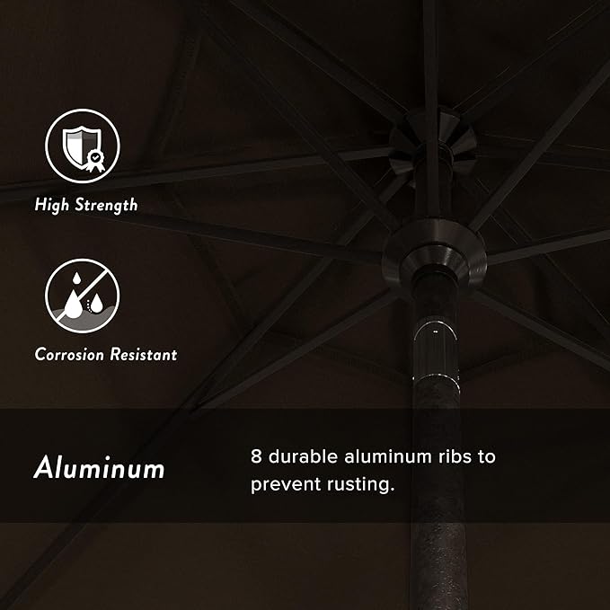 California Umbrella 9' Round Aluminum Market Umbrella, Crank Lift, Push Button Tilt, Bronze Pole