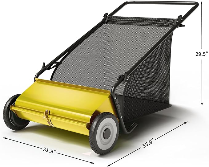 Heavy-Duty 26-Inch Hand-Push Lawn Sweeper with 7 Cu.ft. Collection Bag & Adjustable Brush Reel - Ideal for Picking Up Grass, Leaves, and Yard Debris on Any Terrain