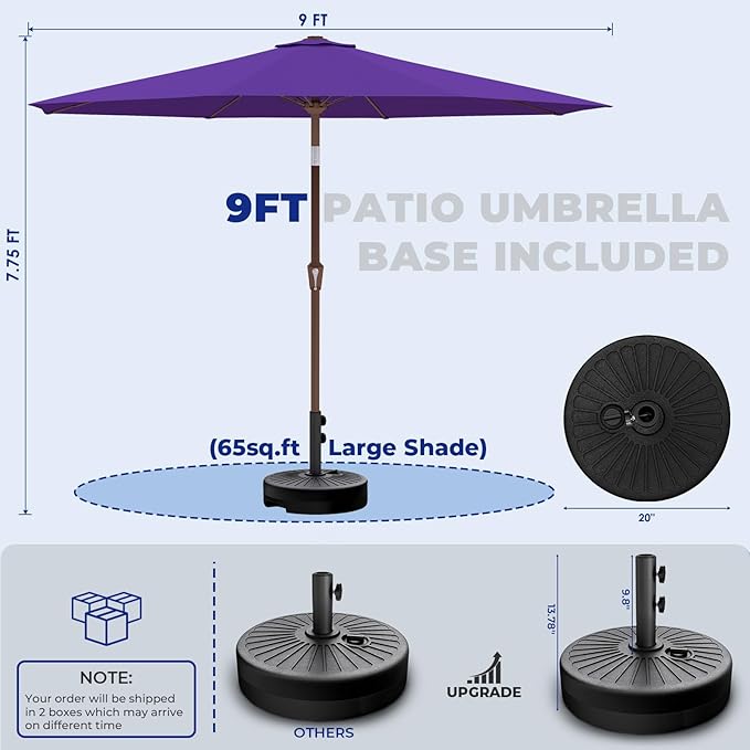 BRIOPAWS 9FT Patio Umbrella with Base Included | Outdoor Table Umbrellas | Push Button Tilt & Crank | 8 Sturdy Fiberglass Ribs | Waterproof | Heavy Duty for Garden Lawn DeckBackyard & Pool