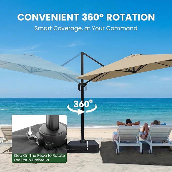 Olilawn 9' X 12' Patio Umbrella with Base Included, Large Outdoor Cantilever Offset Patio Umbrellas Rectangular Aluminum Umbrella with 360-degree Rotation & Infinite Tilt Adjustment for Backyard Hosting, Poolside Luxury, Garden Soirees, Coastal Deck En...