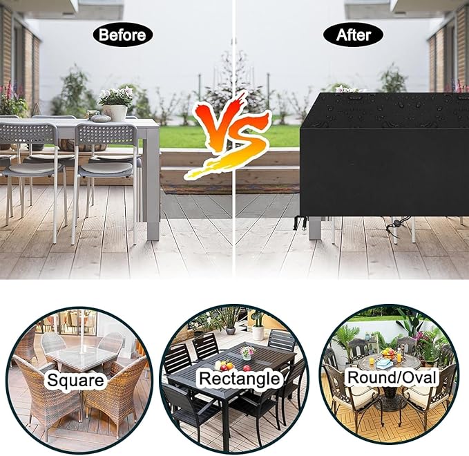 Outdoor Patio Furniture Covers Waterproof 600D Rectangular Outdoor Table and Chair Set Cover Wind Dust Proof Anti-UV Durable Patio Sectional Couch Cover 104" L x 72" W x 34" H / 260x180x85cm