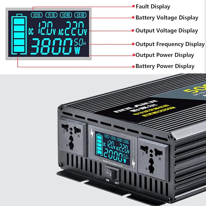 Pure Sine Wave Inverter 2500W 4000W 5000W 6000W 8000W 10000W 12000W Car Power Inverter DC 12V 24V 48V 60V 72V to 110V 120V 220V 230V 240V AC Voltage Converter Transformer Vehicle Adapter(8000W,24Vto22