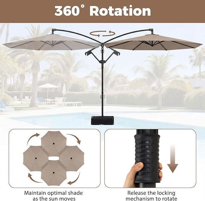 Tangkula 10ft Patio Umbrella with Base Included, Offset Cantilever Outdoor Umbrella with 360 Degree Rotation, 2 Sandbags, Crank Handle for Pool Deck Garden Backyard
