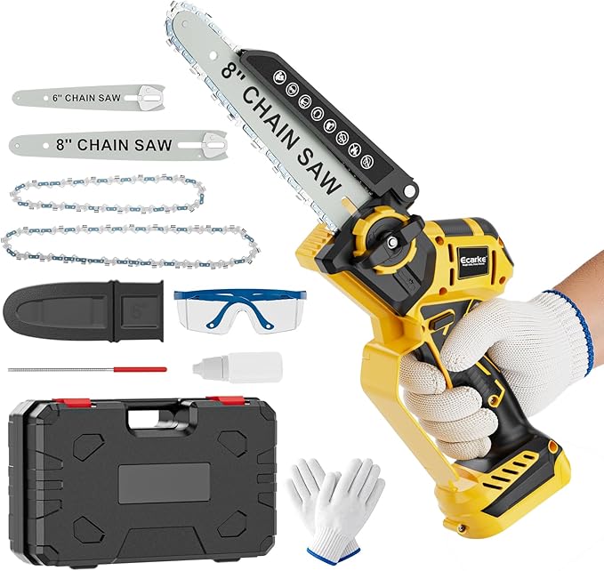 Ecarke Mini Chainsaw Compatible with Dewalt 20V, 8 Inch & 6 Inch Cordless Chain Saw Brushless, Electric Hand Tree Saw 2-IN-1 for Garden Tools, Branch Wood Cutting, Tree Trimming, Man Women (Tool Only)