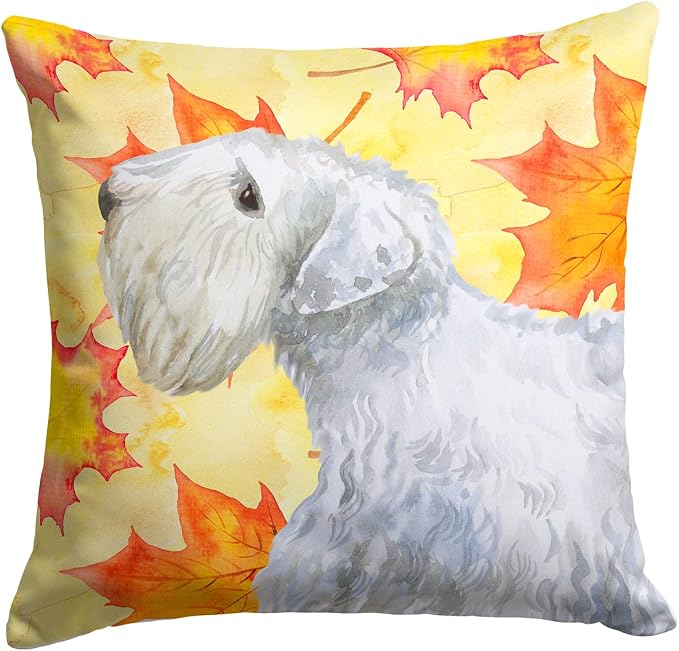 Caroline's Treasures BB9945PW1414 Sealyham Terrier Fall Fabric Decorative Pillow, Yellow Machine Washable, Indoor Outdoor Decorative Pillow for Couch, Bed or Patio, 14Hx14W