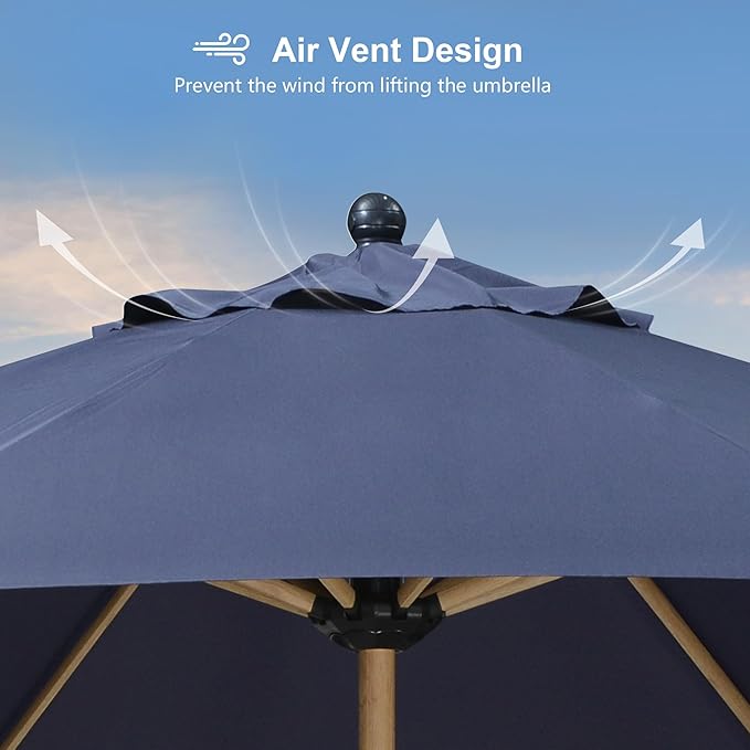 PURPLE LEAF 11 Feet Patio Umbrella with Base Outdoor Umbrella Round Market Umbrella with Crank & 8 Ribs Commercial Aluminum Table Umbrella for Outdoor Garden, Navy Blue