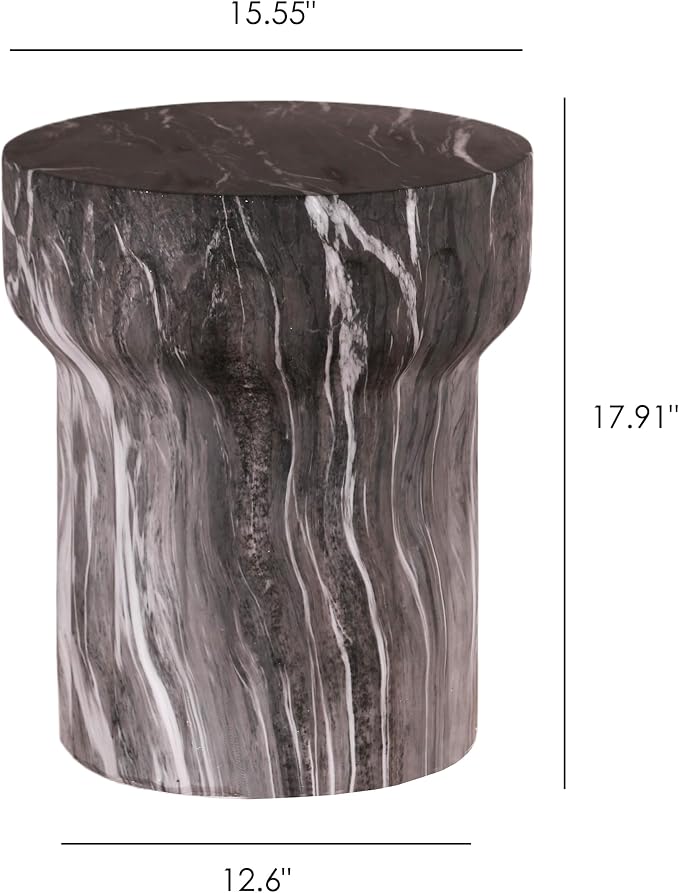 Stone Side Table,Round Faux Marble Side Table,Modern Small Stone End Table for Balcony (Dark Gray-16-4)