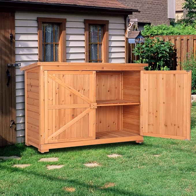 Outdoor Storage Box, Large Wood Deck Storage Box Bench Indoor/Outdoor Storage Bin Container for Patio Cushions, Outdoor Furniture, Garden Tools (Brown27)
