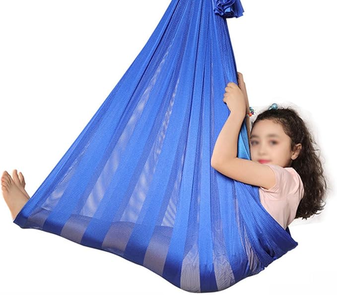 Elastic Sensory Therapy Swing for Autism ADHD ADD Kids Hammock Mesh Cloth for Children with Special Needs Adjustable Indoor Outdoor (Color : Blue, Size : 150 x 280 cm)