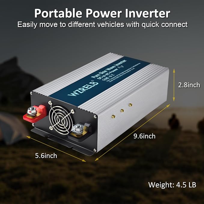 WZRELB 2000W Pure Sine Wave Inverter 48V DC to 110V 120V AC Power Converter with LED Display, Remote Controller, Off-Grid Power Inverter 4000W Surge with 4 AC Outlets,for Home, RV, Truck, Camping