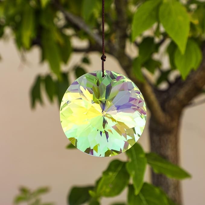 YU FENG 3 Inch Round Crystal Prism Suncatcher, AB Color Rainbow Maker | Faceted Crystal Pendant, Window Hanging Ornament, Chandelier Decor, Christmas Tree Decoration