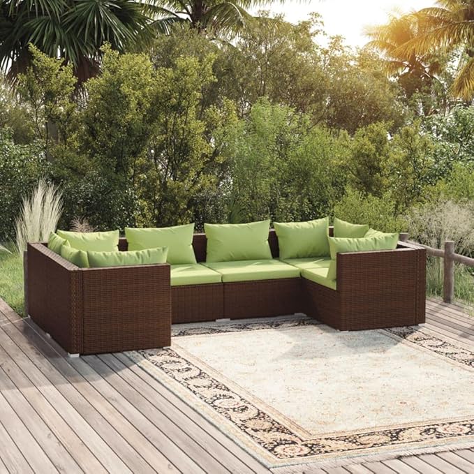 6 Piece Patio Lounge Set with Cushion, Piece Patio Set Furniture Conversation Sets Patio Lounge Set Outdoor Patio Sectional s Poly Rattan Brown