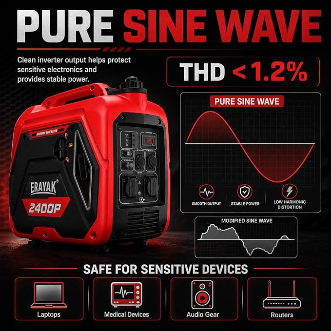 ERAYAK 2400W Portable Inverter Generator for Home Use, Super Quiet Small Generator for Camping Outdoor Emergency Power Backup, Gas Powered Engine, EPA, ECO Mode
