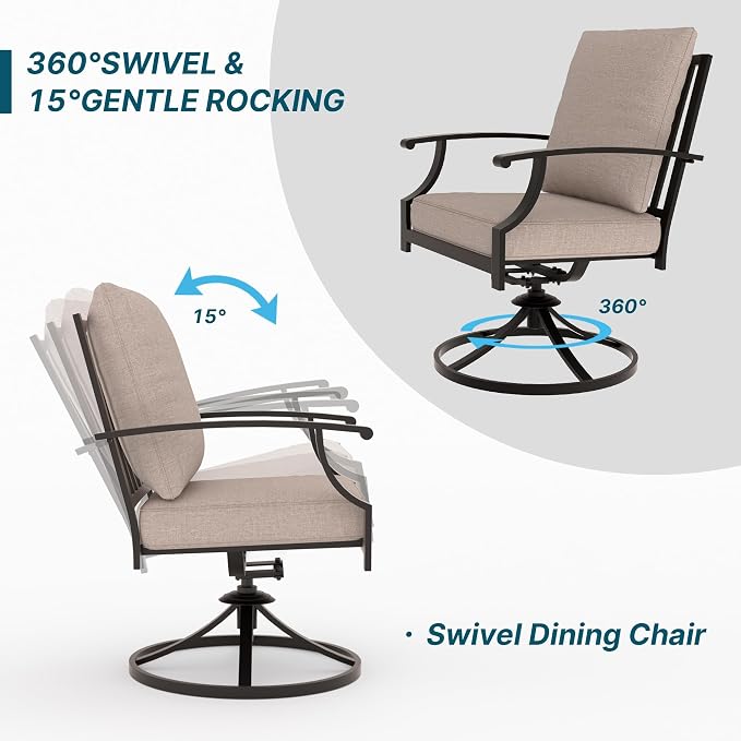 9 PCS Outdoor Patio Dining Set,Patio Table and Chairs Metal Outdoor Patio Furniture Set with Umbrella Hole,Dining Table Set with 8 Swivel Chairs for Deck,Backyard and Garden,Brown
