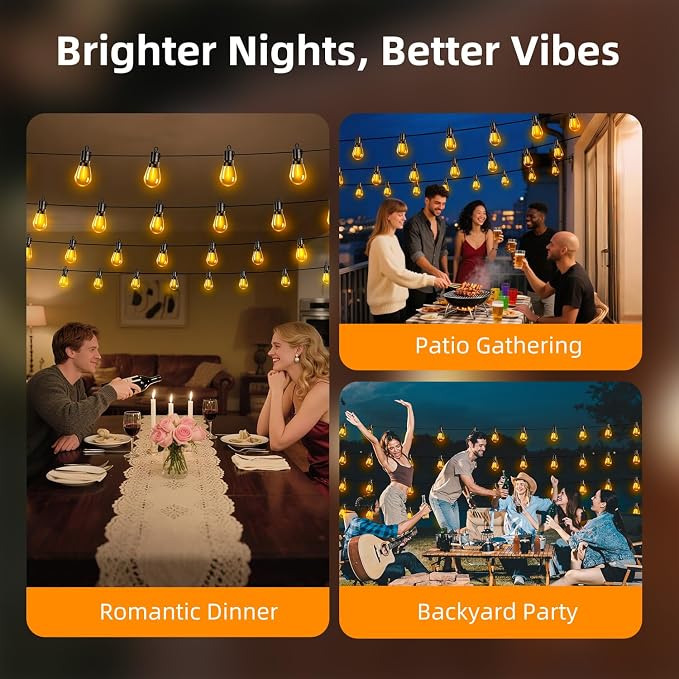Outdoor Patio String Lights 200ft: S14 LED Shatterproof Bulbs 3 Modes Button Control - Waterproof Connectable Hanging Lights - Garden Backyard Yard Gazebo Porch Party Decorative