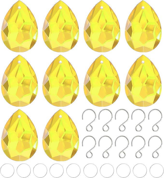 10 Pcs Yellow Bauhinia Crystal Suncatcher Prisms Chandelier Beads Decor | 38mm Yellow Bauhinia Crystal Pendants Chandelier Replacement Beads for Window Wedding Party Decor