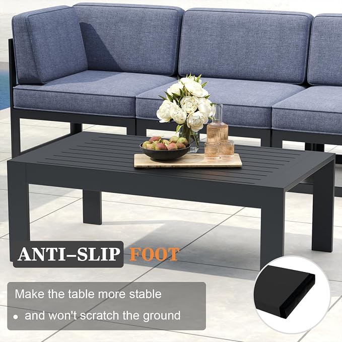 6 Pieces Aluminum Patio Furniture Set with Coffee Table, Metal Outdoor Conversation Sofa Set with Seating Cushions