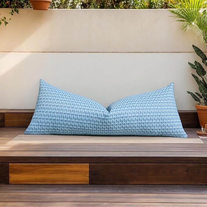 Kevin Textile Outdoor Waterproof Throw Pillow Covers 14x36 Inch Pack of 1 Boho Farmhouse Decorative Long Lumbar Cushion Covers for Garden Patio Tent Balcony Bench Couch Sofa, Light Blue