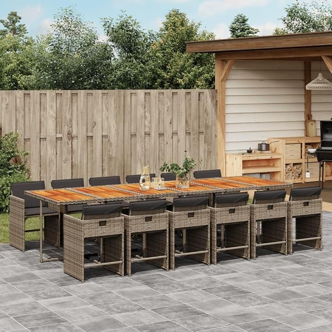 13-Piece Patio Dining Set, Foldable PE Rattan Garden Table and Chairs with Washable Cushions, Outdoor Space-Saving Cube Dining Furniture for Backyard, Gray
