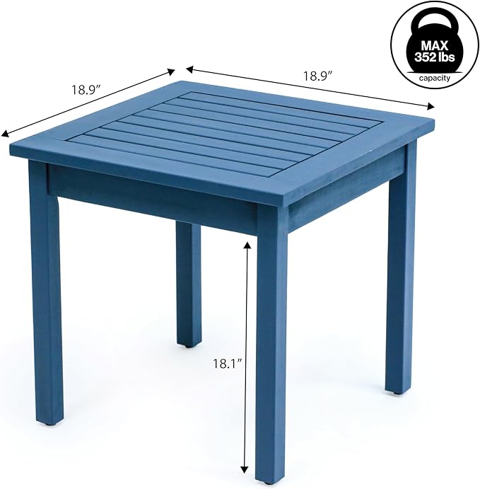JONATHAN Y Archer 18" Square Acacia Wood Outdoor Side Table, Modern Glossy Nautical Blue Slatted Patio End Table for Porch, Poolside and Garden, Weather Resistant Accent Table END6000N