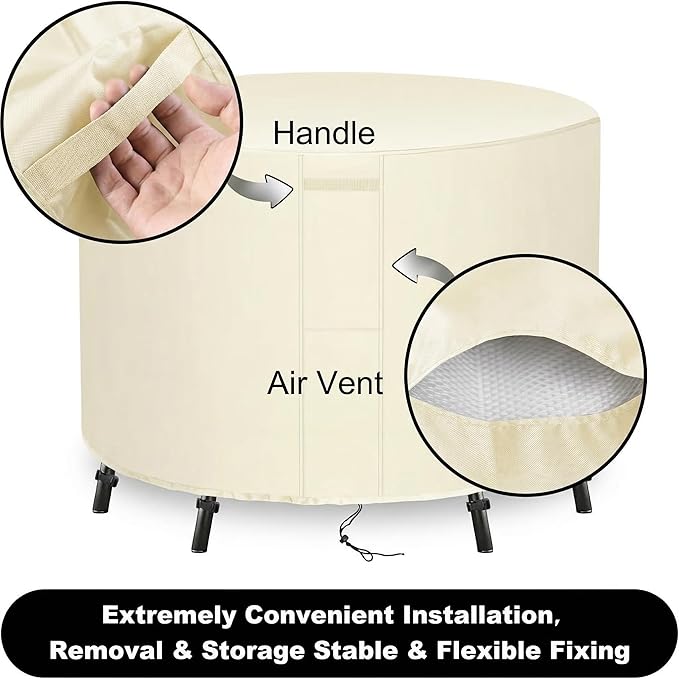 UPGRADE Outdoor Furniture Covers, Custom Size 44"(D) x 36"(H) Round Patio Table and Chair Waterproof Covers, Heavy Duty 420D,Cream