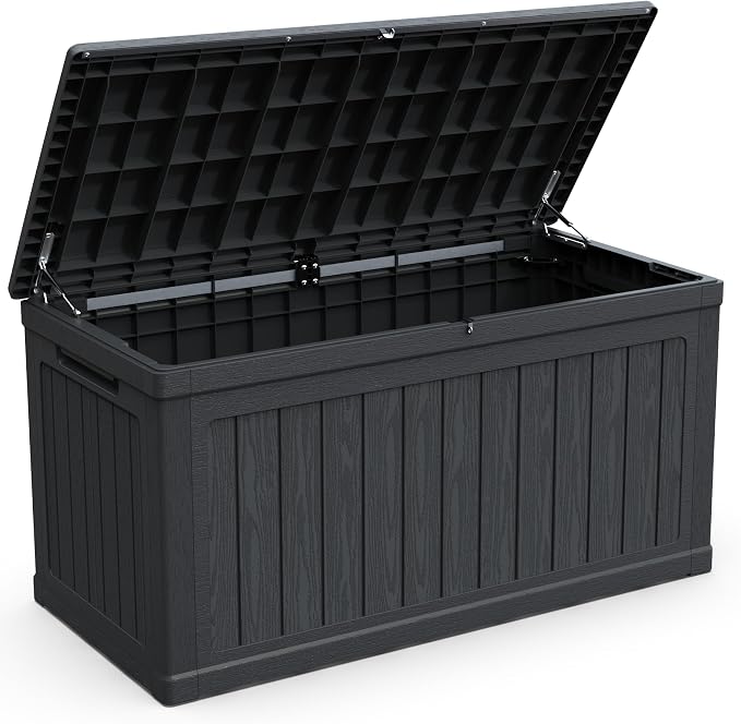 230 Gallon Large Outdoor Storage XXL Deck Box for Patio Furniture, Outdoor Cushions, Garden Tools and Sports,Pools Equipment, Waterproof Resin, Lockable, Black