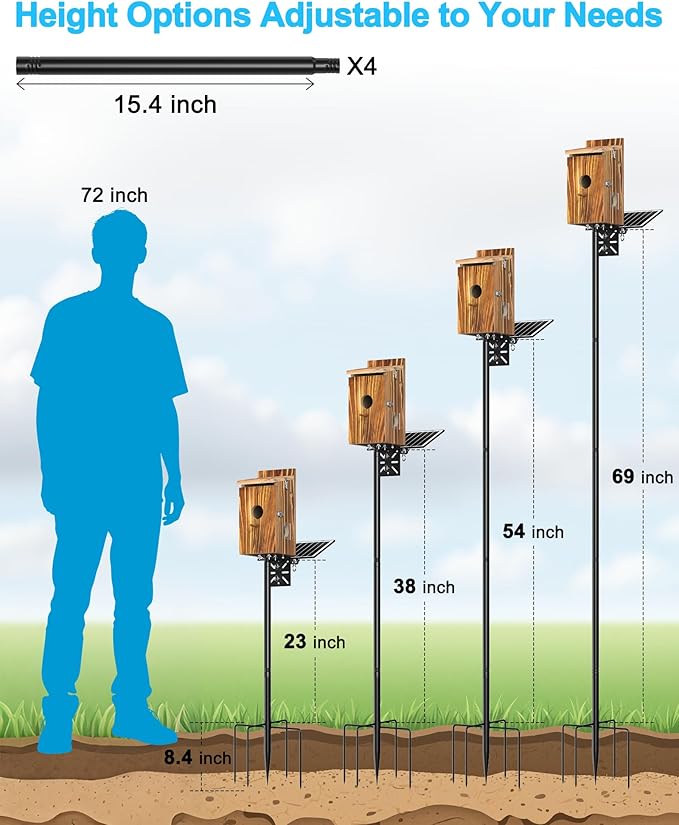 KinetCam Bird House with Camera Solar Powered,2K HD Wi-Fi Bird Watching, Auto Detect&Notify, Night Vision, APP Control, Birdhouse for Birds Nesting, Wooden Birdhouse with Cam Inside (Include Pole)