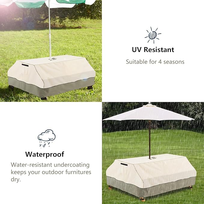 Bitubi Kids Picnic Table Cover with Umbrella Hole for Kids 3-in-1 Sand & Water Table, Waterproof Wood Outdoor Convertible Picnic Table Cover,Beige