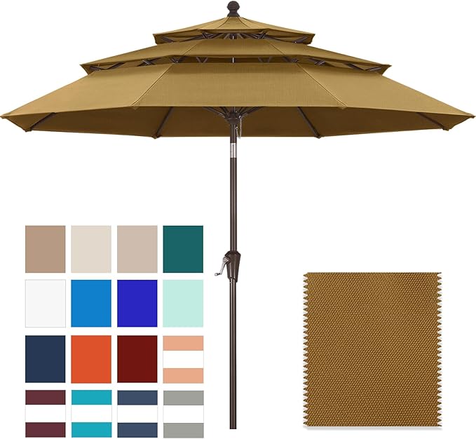 ABCCANOPY 5-Year 10-Year No Fading 9FT 3 Tiers Patio Umbrella, Outdoor Table Umbrella with 8 Sturdy Ribs for Deck, Backyard, Garden, Yard