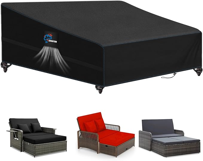 SIRUITON Garden Patio Rattan Daybed Cover Patio Bed Cover 61" W x 48" D x 37" H,Heavy Duty 420D Oxford Waterproof Outdoor Double Sofa/Patio Bed Lounger Covers
