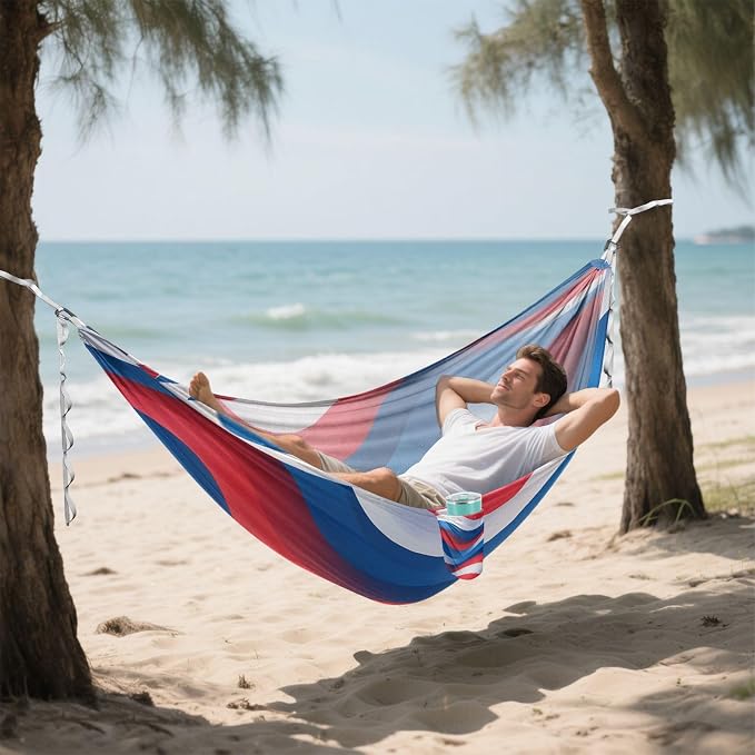 4th_July_Flags_Gradient_Pattern Outdoor Hammocks with Portabl Carry Bag Cloth Hammock for Patio Backyard Lounge Base